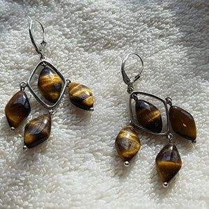 Tiger eye and sterling silver earrings